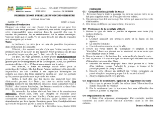Première page de Français 3e — 1er devoir surveillé, 2e semestre (2021-2022) · CEG SEKERE