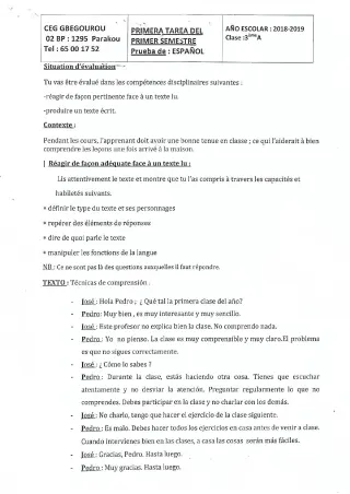 Première page de Espagnol 4e ML, 3e ML — 2018-2019 · CEG Gbegourou
