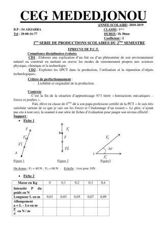 Première page de PCT 4e — 1re production scolaire, 2e semestre (2018-2019) · CEG Mèdédjonou