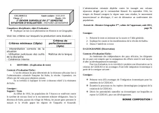 Première page de Histoire-Géographie 3e, 3e ML — 2e devoir surveillé, 2e semestre (2018-2019) · CEG BOUCA
