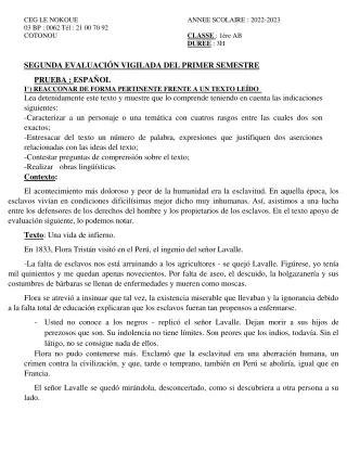 Première page de Espagnol 1ère A1, 1ère A2, 1ère B — 2022-2023 · CEG LE NOKOUE