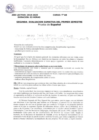 Première page de Espagnol tle b — 2019-2020 · ceg adjovicodji 'les oliviers'