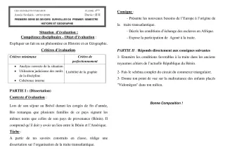Première page de Histoire-Géographie 4e, 4e ML — 1er devoir surveillé, 1er semestre (2019-2020) · CEG Banikanni