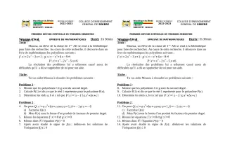 Première page de Mathématiques 1ère A2 — 1er devoir surveillé, 1er semestre (2022-2023) · CEG SEKERE