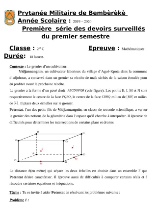 Première page de Mathématiques 2nde C — 1er devoir surveillé, 1er semestre (2019-2020) · PMB