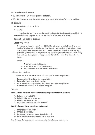 Première page de Devoir surveillé de ANGLAIS — 6e — CEG BAKA (2018)