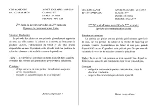 Première page de Français 6e — 2e devoir surveillé, 2e semestre (2018-2019) · CEG Banikanni