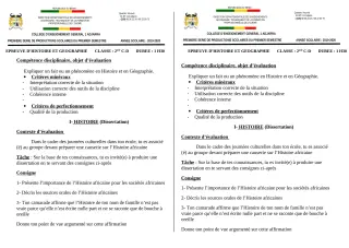 Première page de Histoire-Géographie 2nde C, 2nde D — 1re production scolaire, 1er semestre (2019-2020) · CEG1 Adjarra
