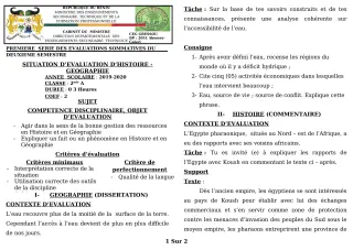 Première page de Histoire-Géographie 2nde A1, 2nde A2 — 1re évaluation sommative, 2e semestre (2019-2020) · CEG GBESSOU