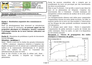 Première page de SVT 1ère D — 1re évaluation sommative, 1er semestre (2019-2020) · CEG GBESSOU
