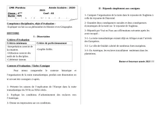 Première page de Histoire-Géographie 4e — 1er devoir surveillé, 1er semestre (2020-2021) · LMB