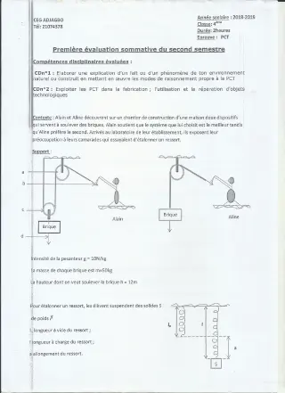 Première page de PCT 4e — 1re évaluation sommative, 2e semestre (2018-2019) · CEG ADJAGBO