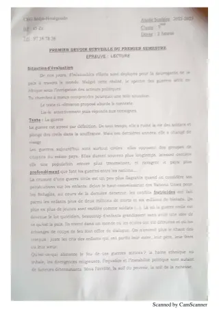 Première page de Devoir surveillé de FRANCAIS — 3e — CEG Sèdjè-Houègoudo (2022)
