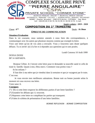 Première page de Français 6e — Composition (2019-2020) · CPEG PIERRE ANGULAIRE