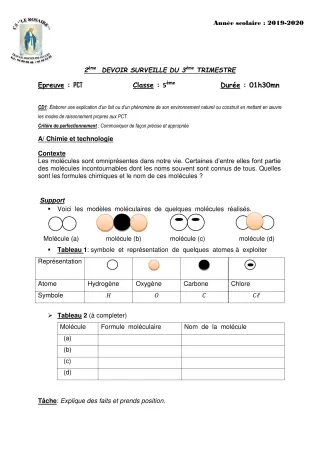 Première page de PCT 5e — 2e devoir surveillé, 3e trimestre (2019-2020) · CPEG ROSAIRE