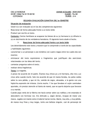 Première page de Espagnol Tle A1, Tle A2, Tle B — 1er semestre (2020-2021) · CEG LE NOKOUE