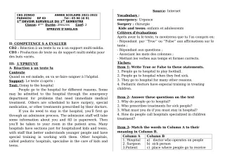 Première page de Anglais 4e — 1er devoir surveillé, 1er semestre (2021-2022) · CEG ZONGO