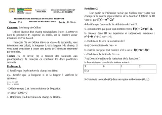 Première page de Mathématiques Tle A2 — 1er devoir surveillé, 2e semestre (2022-2023) · CEG SEKERE