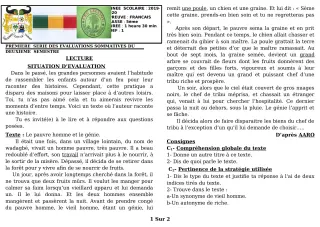 Première page de Français 5e — 1re évaluation sommative, 2e semestre (2019-2020) · CEG GBESSOU