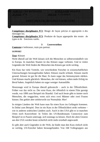 Première page de Devoir surveillé de ALLEMAND — Tle A1, Tle A2, Tle B — CEG Banikanni (2019)