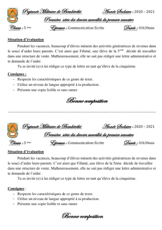 Première page de Français 4e — 1er devoir surveillé, 1er semestre (2020-2021) · PMB