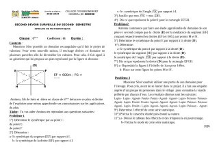 Première page de Mathématiques 6e — 2e devoir surveillé, 2e semestre (2023-2024) · CEG SEKERE