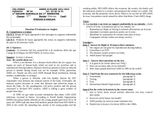 Première page de Anglais 3e — 1er devoir surveillé, 1er semestre (2021-2022) · CEG ZONGO