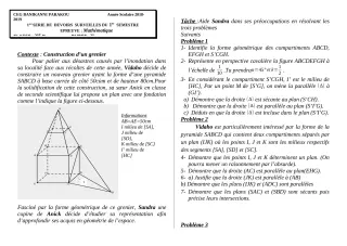 Première page de Mathématiques 2nde D — Devoir surveillé, 1er semestre (2018-2019) · CEG Banikanni