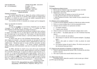 Première page de Français 5e — 2e devoir surveillé, 2e semestre (2018-2019) · CEG Banikanni