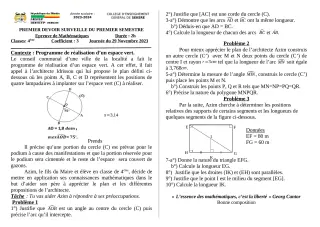 Première page de Mathématiques 4e — 1er devoir surveillé, 1er semestre (2023-2024) · CEG SEKERE