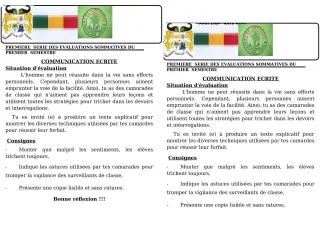 Première page de Français 3e, 3e ML — 1re évaluation sommative, 1er semestre (2019-2020) · CEG GBESSOU