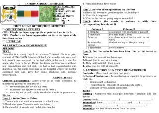 Première page de Devoir surveillé de ANGLAIS — 4e, 4e ML — CEG GBESSOU (2019)