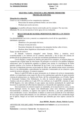Première page de Espagnol Tle B — 2021-2022 · CEPG La Prunelle de Dieu