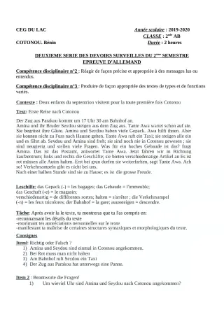 Première page de Allemand 2nde B — 2e devoir surveillé, 2e semestre (2019-2020) · CEG du Lac