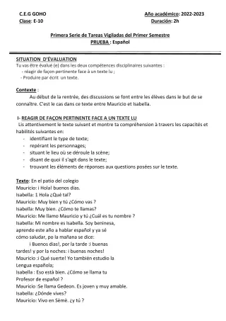 Première page de Espagnol 4e — 2022-2023 · CEG GOHO