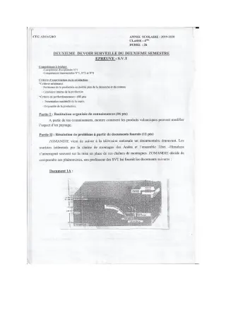 Première page de SVT 3e, 3e ML — 2e devoir surveillé, 2e semestre (2019-2020) · CEG ADJAGBO