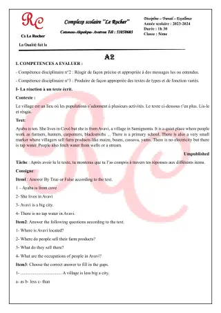 Première page de Anglais 6e, 5e, 4e, 3e, 2nde A1, 2nde A2, 2nde B, 2nde C, 2nde D, 1ère A1, 1ère A2, 1ère B, 1ère D, Tle A1, Tle A2, Tle B, Tle C, Tle D — Devoir surveillé, 2e trimestre (2023-2024) · CPEG le Rocher