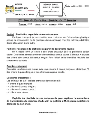 Première page de SVT Tle A & B — 2e production scolaire, 1er semestre (2023-2024) · CEG GOHO