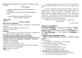Première page de Devoir surveillé de ESPAGNOL — 4e ML — CEG 2 N'DALI (2018)