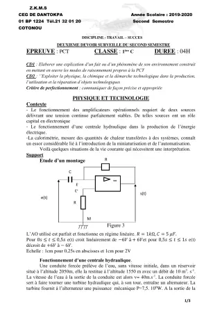 Première page de PCT 1ère C — 2e devoir surveillé, 2e semestre (2019-2020) · CEG Dantokpa