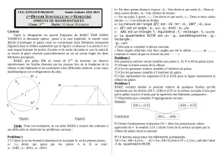 Première page de Mathématiques 6e — 2e devoir surveillé (2022-2023) · CEG ZONGO
