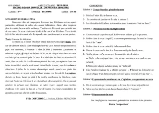 Première page de Français 5e — 2e devoir surveillé, 1er semestre (2023-2024) · CEG SEKERE