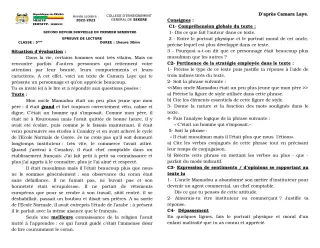 Première page de Français 5e — 2e devoir surveillé, 1er semestre (2022-2023) · CEG SEKERE