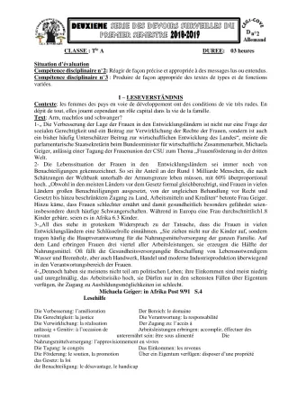 Première page de Allemand Tle A1, Tle A2, Tle B — 2e devoir surveillé, 1er semestre (2018-2019) · CEG1 Covè