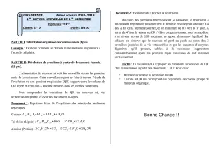 Première page de SVT 1ère A1, 1ère A2 — 1er devoir surveillé, 1er semestre (2018-2019) · ceg ouenou