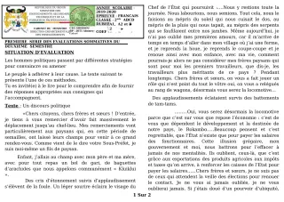 Première page de Français 2nde A1, 2nde A2, 2nde D — 1re évaluation sommative, 2e semestre (2019-2020) · CEG GBESSOU