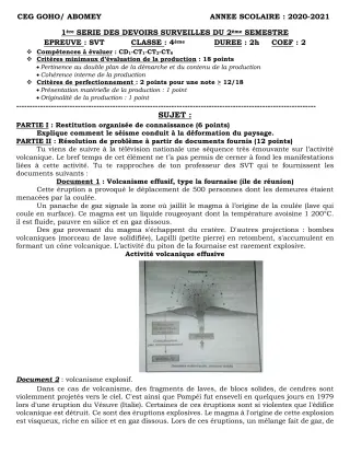 Première page de SVT 4e — 1er devoir surveillé, 2e semestre (2020-2021) · CEG GOHO