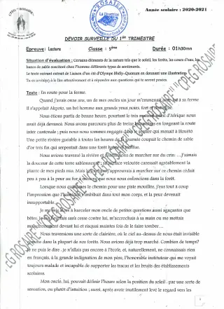 Première page de Français 5e — 1er devoir surveillé (2020-2021) · CPEG ROSAIRE
