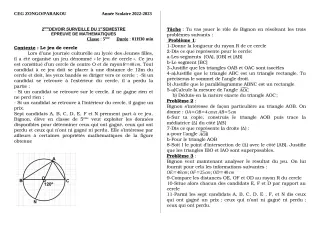Première page de Mathématiques 5e — Devoir surveillé (2022-2023) · CEG ZONGO