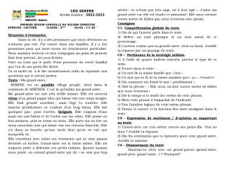 Première page de Français 5e — 1er devoir surveillé, 2e semestre (2022-2023) · CEG SEKERE